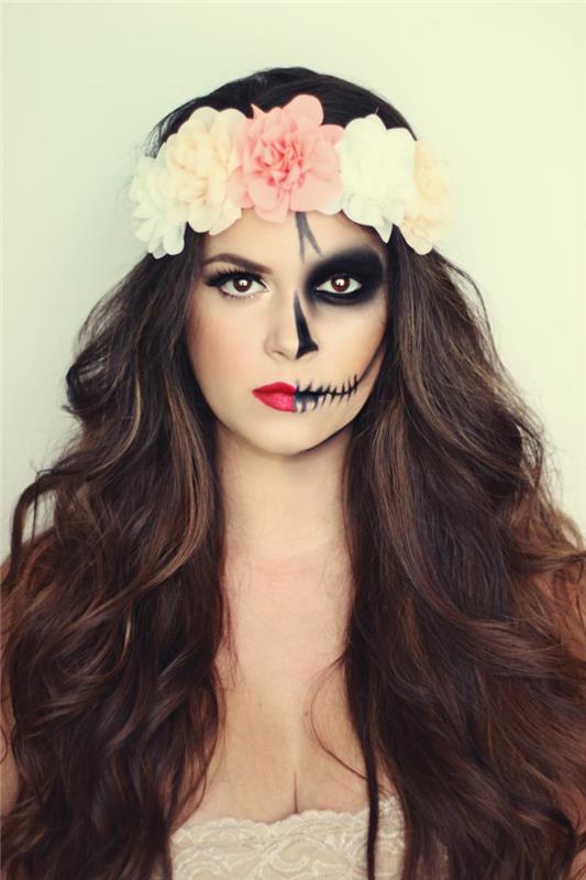 halloween-meikkiideoita naisille meikkivärit puoli kasvot