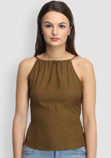 Polka Dot trykt halterneck -top