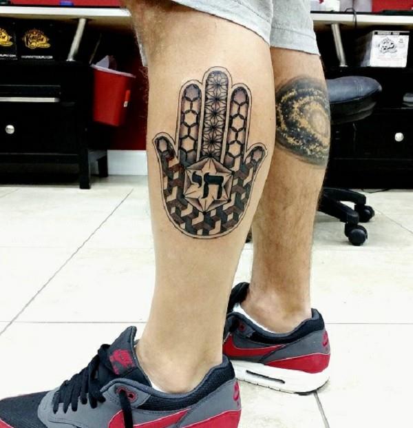 hamsa tatuointi säären mustat työt