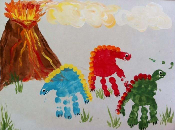 kädenjälki kuvia dinosaurus ja tulivuori