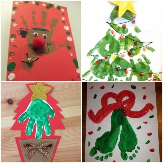 kädenjälki -ideoita näpertelevät joulukortteja lasten kanssa