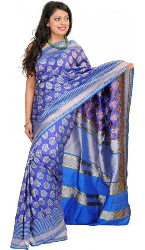 Royal Blue Banarasi Håndvævet Saree