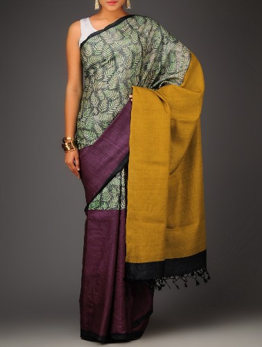 Sima szerves selyem kézzel szőtt Saree