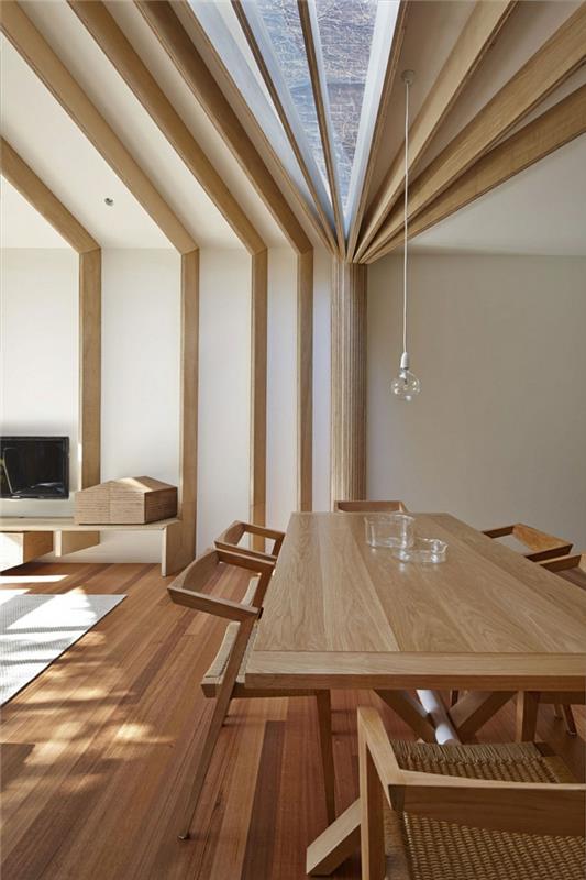 remontoida talo moderni sisustus olohuone puu ruokapöytä ja tuolit