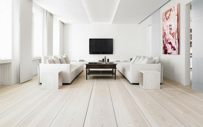 talon kunnostus olohuoneen sisustusideoita puulattian sivupöydät valkoinen seinämaali