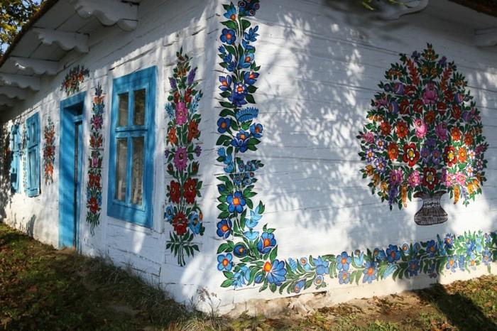 talon julkisivun suunnittelu zalipie puu kukka kuvio deco ideoita ulkopuoli