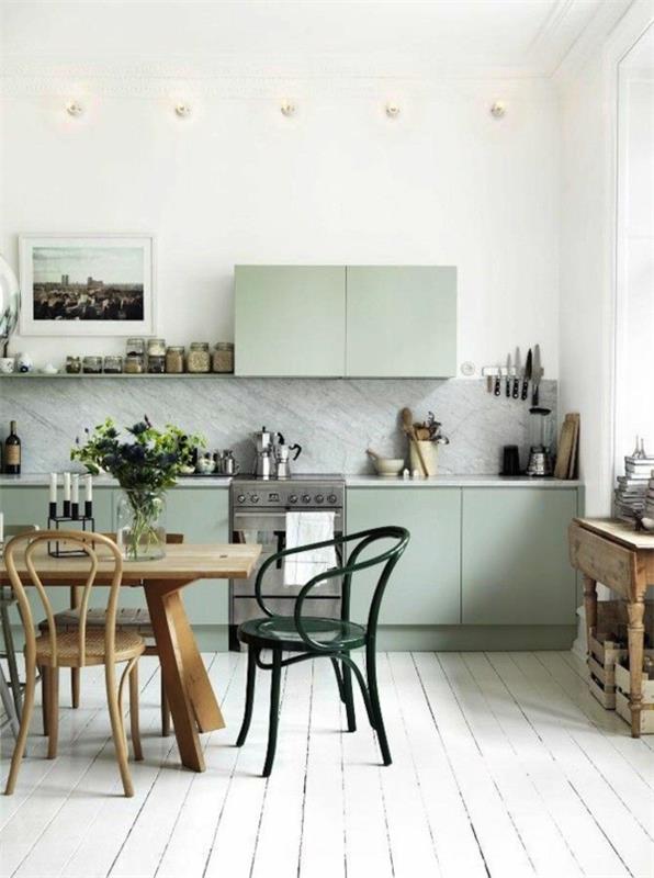 vaaleat seinävärit vihreä väri vivahteita keittiökalusteiden väriideoita