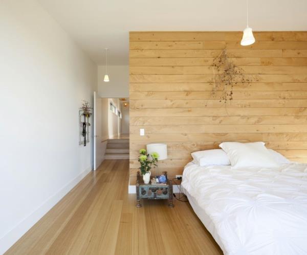 vaaleat seinävärit puupaneeliseinä makuuhuone makuuhuone puulattiat puulakkakerrokset
