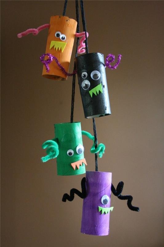 syksyn käsityöt lasten kanssa tekevät syksyn koristelusta itse käsityöt wc -paperirullilla hirviöitä
