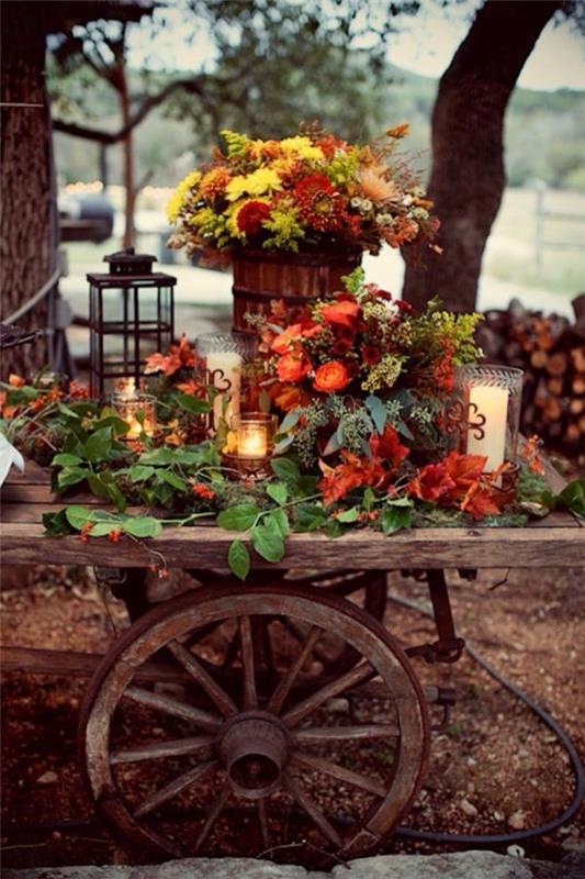 maalaismainen parveke kukkia syksyllä vintage