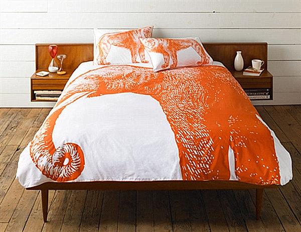 syksyn vuodevaatteiden mallit makuuhuoneessa idea oranssi elefanttikuvio