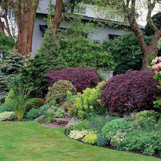 Upea puutarhamaisema täynnä värikkäitä kukkia - violetti ihana puutarha maisema värikkäitä kukkia lehdet kukkii vaiheet