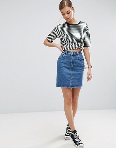 Denim nederdel med høj talje