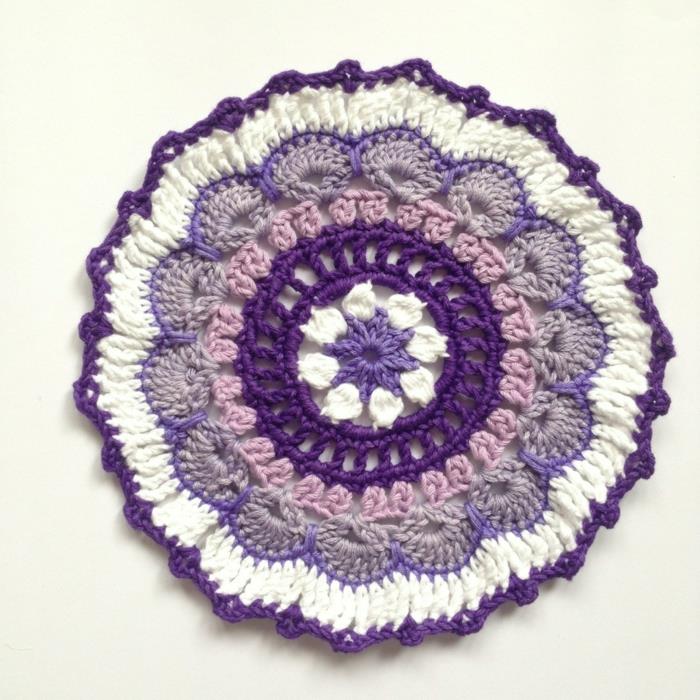tinker virkattu kuvio pieni matto sävyjä violetti valkoinen