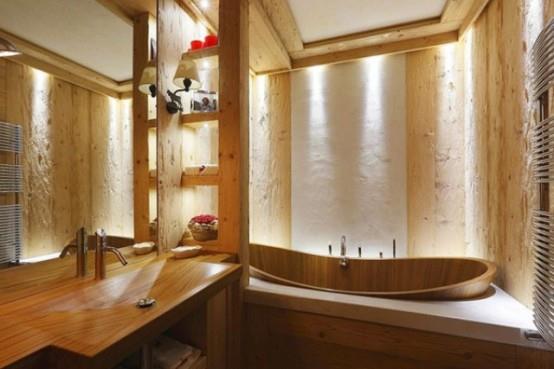 puinen sisustus talo luonnonpuukalusteet kylpyhuone kylpyamme