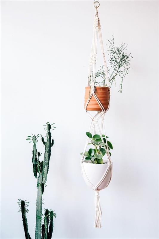 roikkuva kori, joka on tehty macrame -koriste -ideoista tehdäksesi itse