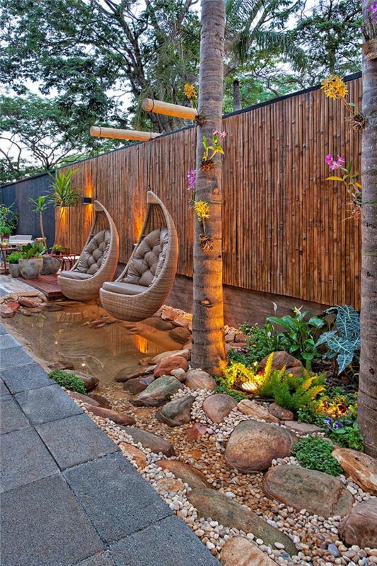 riippuva tuoli puutarha moderni puutarhan suunnitteluideoita valaistus kiviä