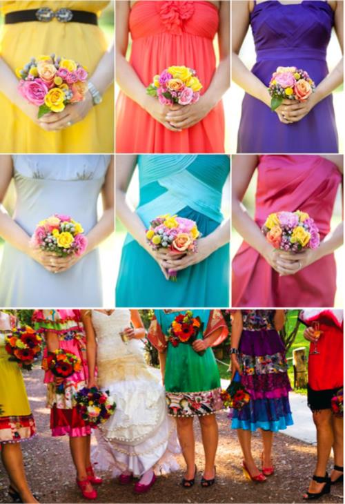 hääsuunnittelu värikkäitä mekkoja ja kuvioita