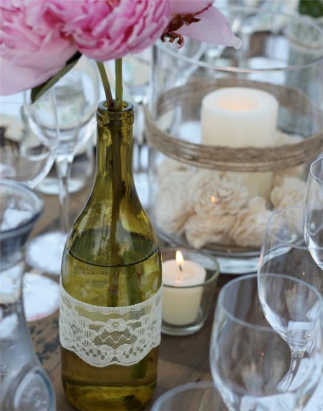 kierrätys kestävä pöydän koristelu viinipullo valkoinen kärki