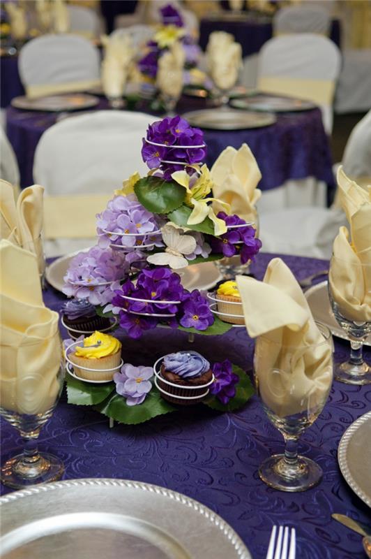 hääsuunnittelu violetti sisustusideoita kukat pöydän koristelu