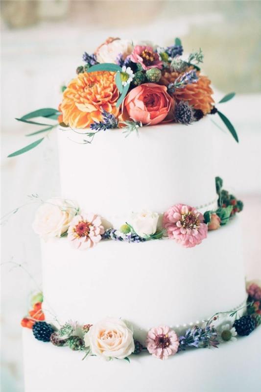 hääkakku kuvat valkoinen kakku värillisillä kukilla