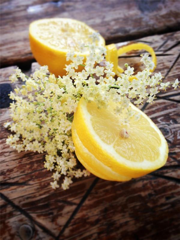 Elderflower siirappi juuri poimittu sitruuna vitamiineja