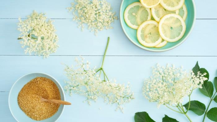 Elderflower siirappi terve raakasokeri sitruuna