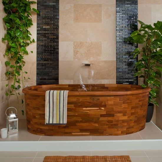 puu kylpyamme moderni kylpyhuone mosaiikki laatta seinä