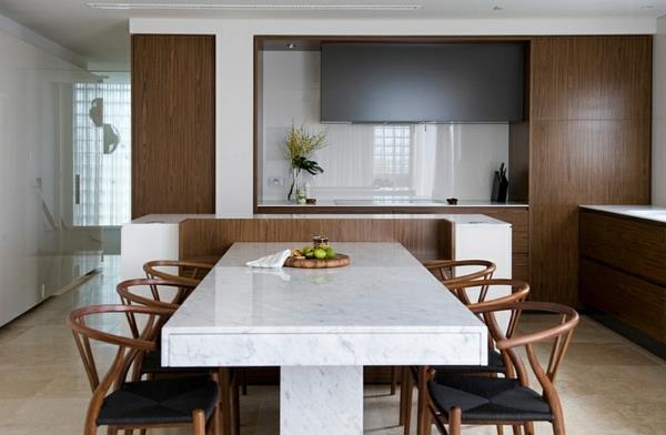 puu- ja marmoriruokasali keittiö minimalistinen moderni sisustus