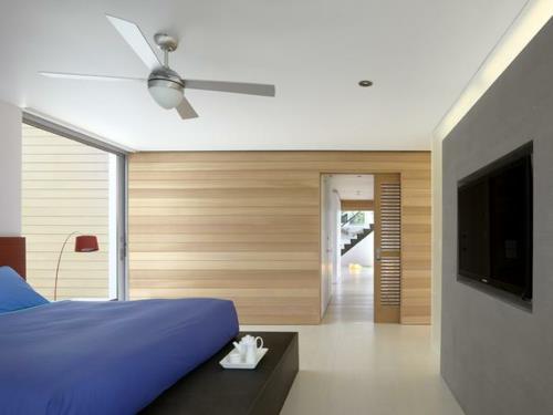 puiset seinäpeitteet aitoa puumuotoilua idea makuuhuone sininen päiväpeite