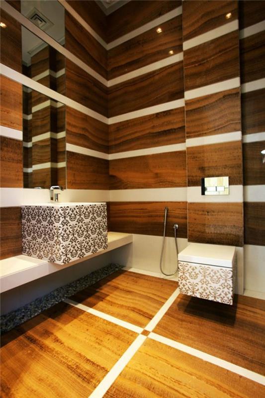 puutaide luova seinäsuunnittelu seinäkoristeideat puupaneelinen kylpyhuone