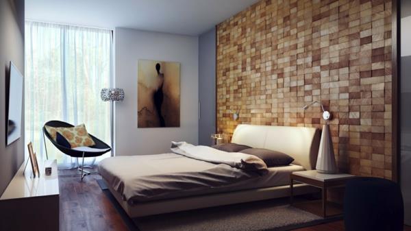 puupaneelit makuuhuoneen seinän suunnittelu mukava nojatuoli