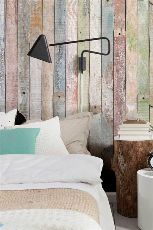 puupaneelit makuuhuoneen seinän suunnittelu värikäs houkutteleva