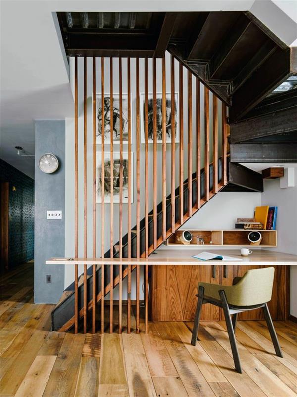 rakentaa talon portaat itse modernit puiset portaat, joissa on työpöytä