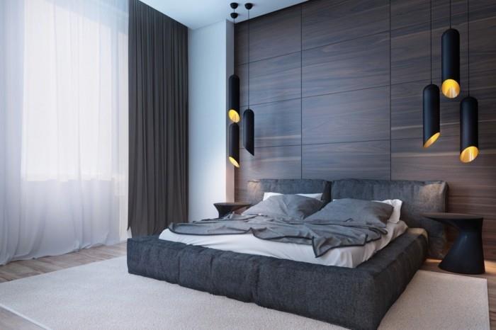puupanelointi tumma puun väri tyylikäs seinän suunnittelu makuuhuone