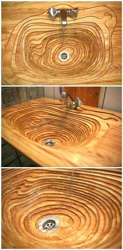 puinen pesuallas kylpyhuone suunnittelu puupinta ympyrät