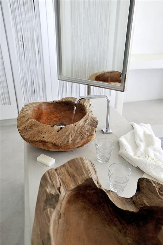 puinen pesuallas kylpyhuone suunnittelu puupinta näyttää