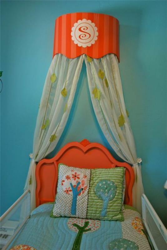 idea lastenhuoneen suunnittelu sänky katos oranssi