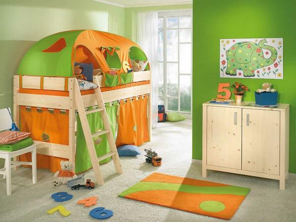 idea lastenhuoneen suunnittelu kerrossänky oranssi vihreä