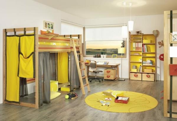 idea lastenhuoneen suunnittelu keltaiset verhot matto