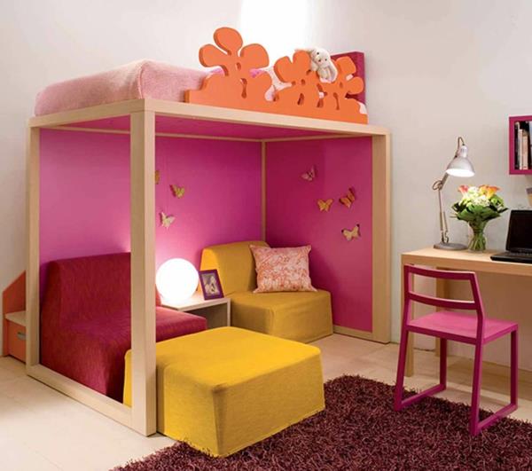 idea lastenhuoneen suunnittelu parvisänky perhosia