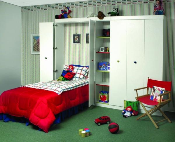 idea lastenhuoneen suunnittelu taitettava sänky punainen huopa