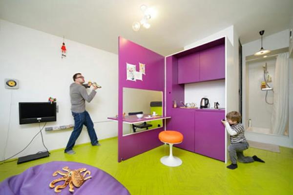 idea lastenhuoneen suunnittelu violetti neonvihreä