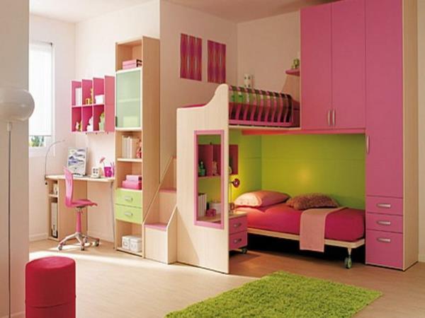 idea lastenhuoneen suunnittelu limenvihreä vaaleanpunainen