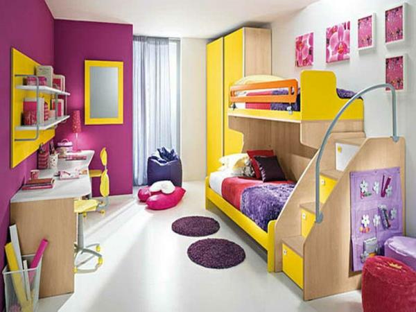 idea lastenhuoneen suunnittelu vaaleanpunainen keltainen