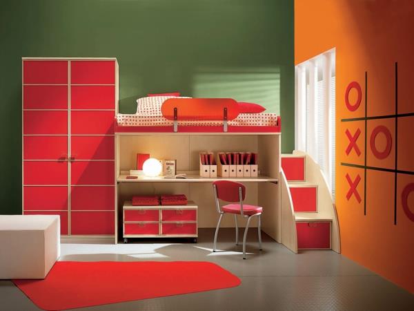 idea lastenhuoneen suunnittelu punainen oranssi