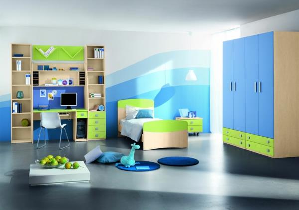 idea lastenhuoneen suunnittelu aallot seinä vihreä sininen