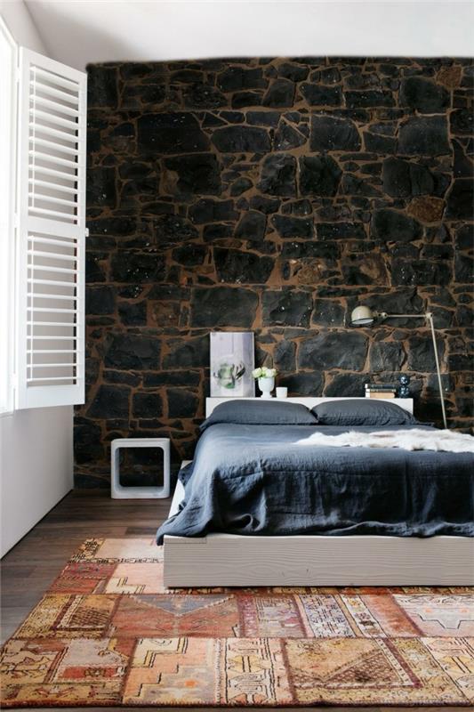ideoita seinän suunnitteluun makuuhuoneen kivet värillinen matto