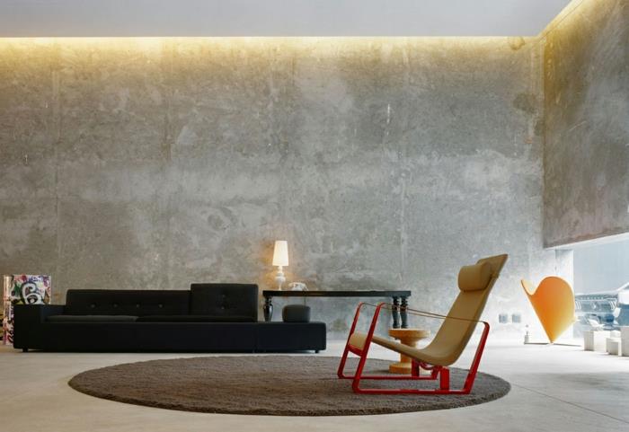 ideoita seinän suunnitteluun olohuoneen valaistus betoniseinät