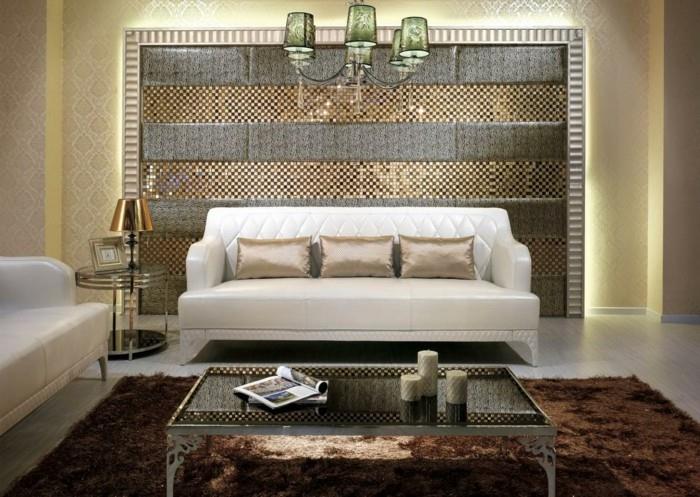ideoita seinän suunnitteluun oloideoita olohuone beige matto ylelliset huonekalut